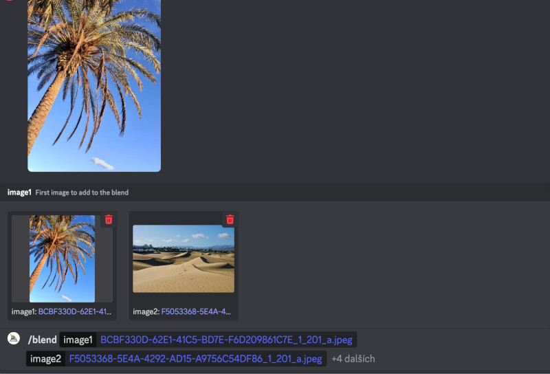 Příkaz <code>/blend</code> s vybranými pbrázky