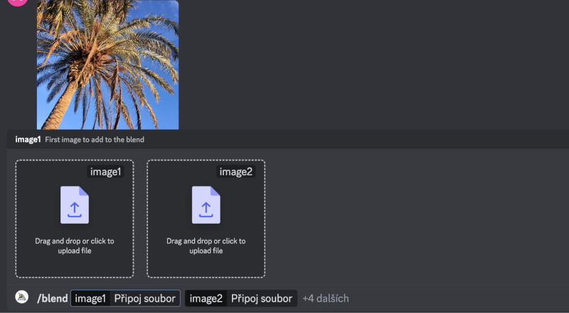 Možnost k zadání až 6 obrázků, která se otevře po zadání příkazu <code>/blend</code>